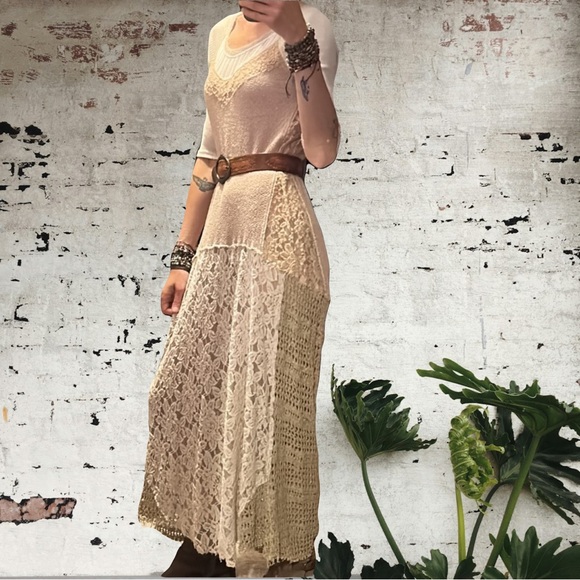 Upcycled crochet and lace gypsy boho free people maxi dress - Picture 6 of 14